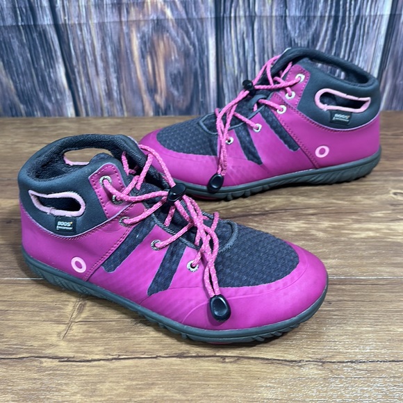 Bogs Girls Ankle Boots Youth size 5 Bungee Pink Gray Hiking Waterproof Booties - Picture 1 of 14